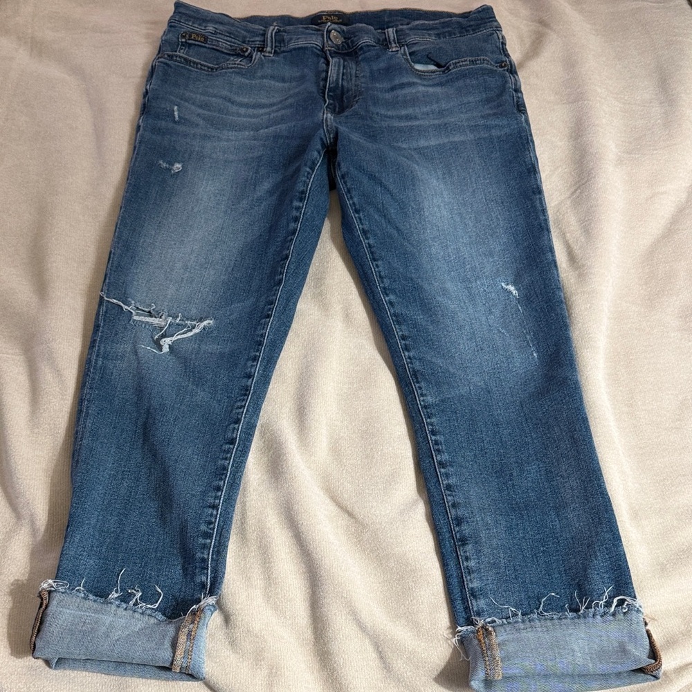 Ralph Lauren Women's Blue Distressed Boyfriend Jeans